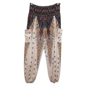 Exotic Yoga Boho Harem Balloon Pant M White Blue Red Paisely Hippie Gym Leisure